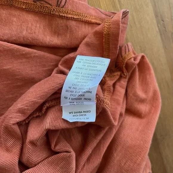 Toad & Co Midi Dress Size XS Samba Paseo Tencel Organic Cotton Burnt Orange Palm - Picture 13 of 16